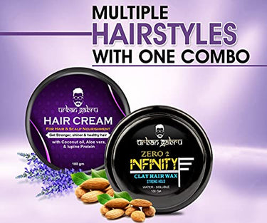 Urbangabru Combo Hair Styling Kit - Clay Hair Wax (100 GM) and Hair Growth Cream (100 GM) (Hair Wax + Hair Cream)